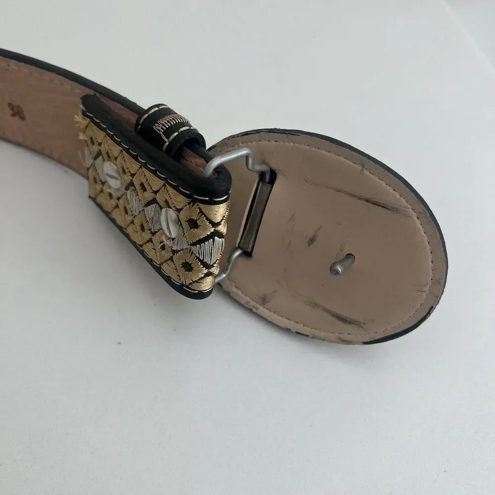 Mexican Piteado Rooster Gallo Embroidered Leather Belt Western Charro Size 38